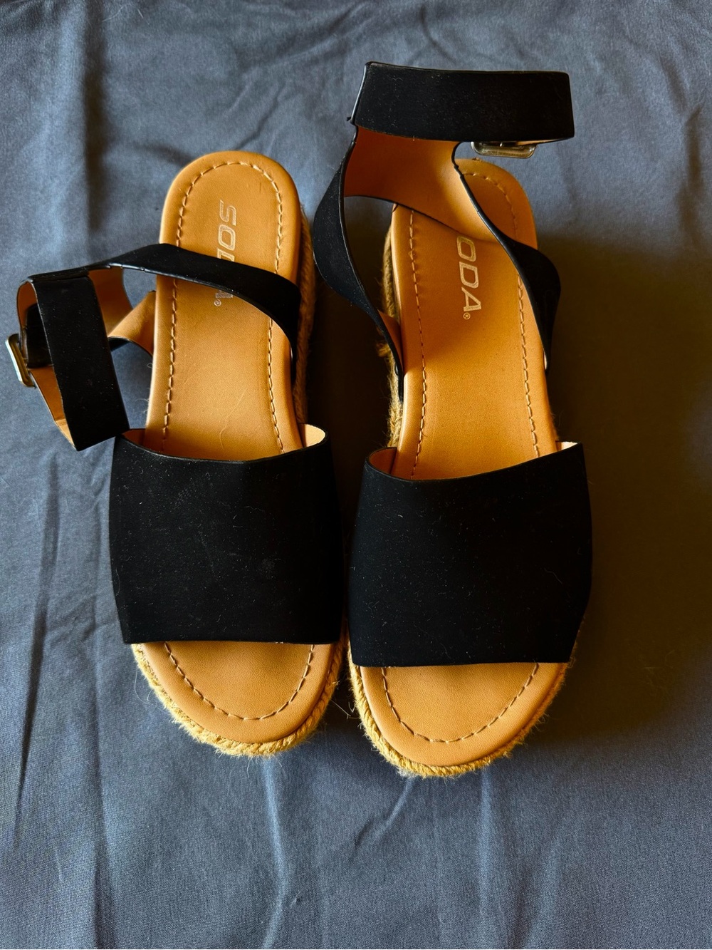 Soda Black Espadrille Platform Sandals